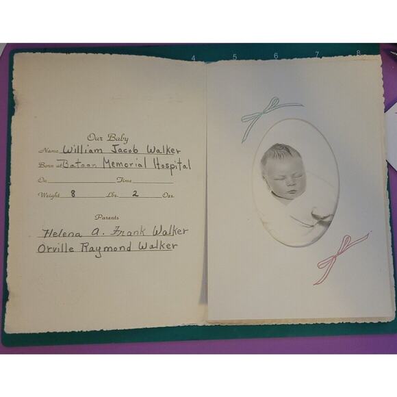 VINTAGE Found Birth Announcement Baby Photo boy Bataan Santa Fe NM Walker - Picture 1 of 5